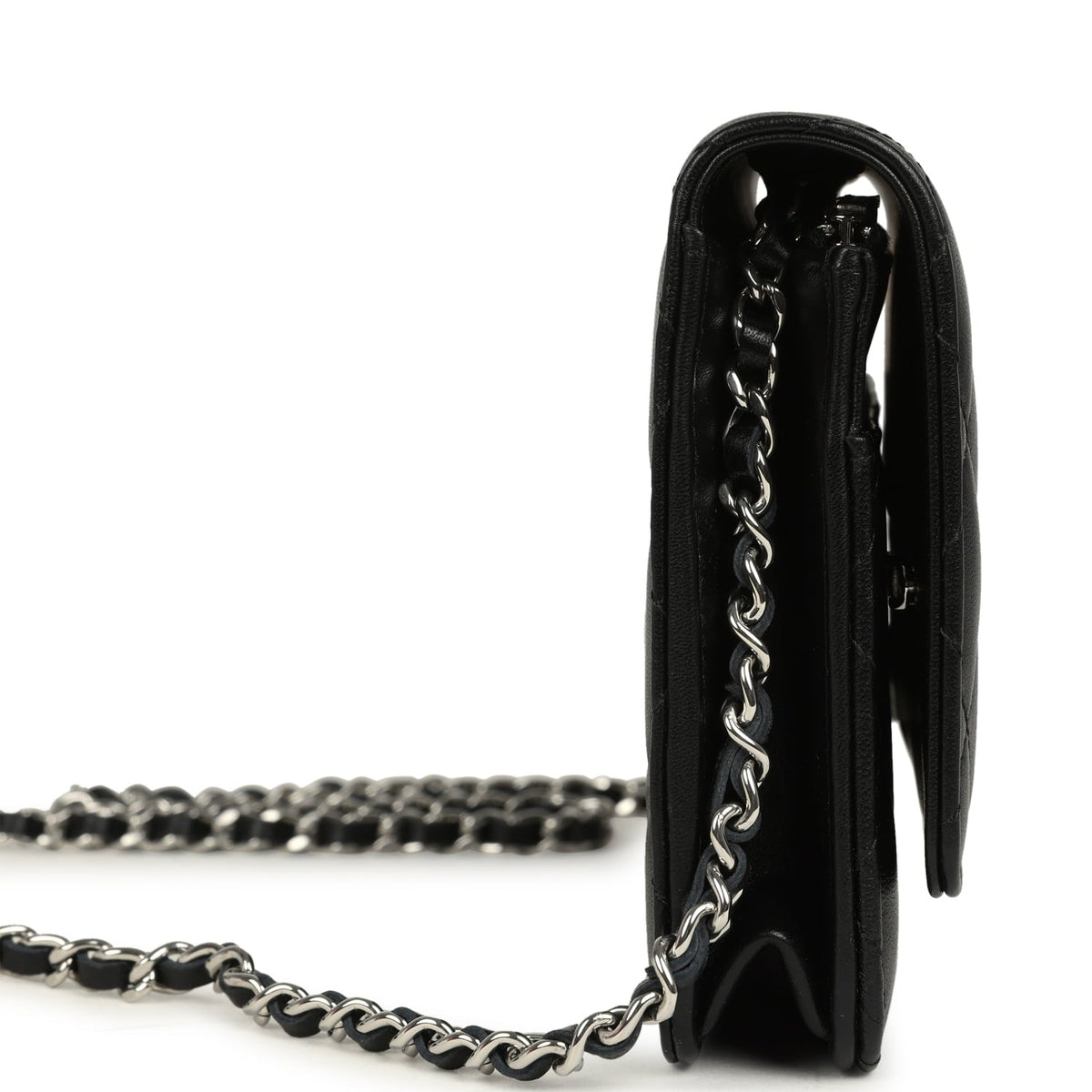 Chanel Wallet On Chain WOC Black Lamsbkin Silver Hardware