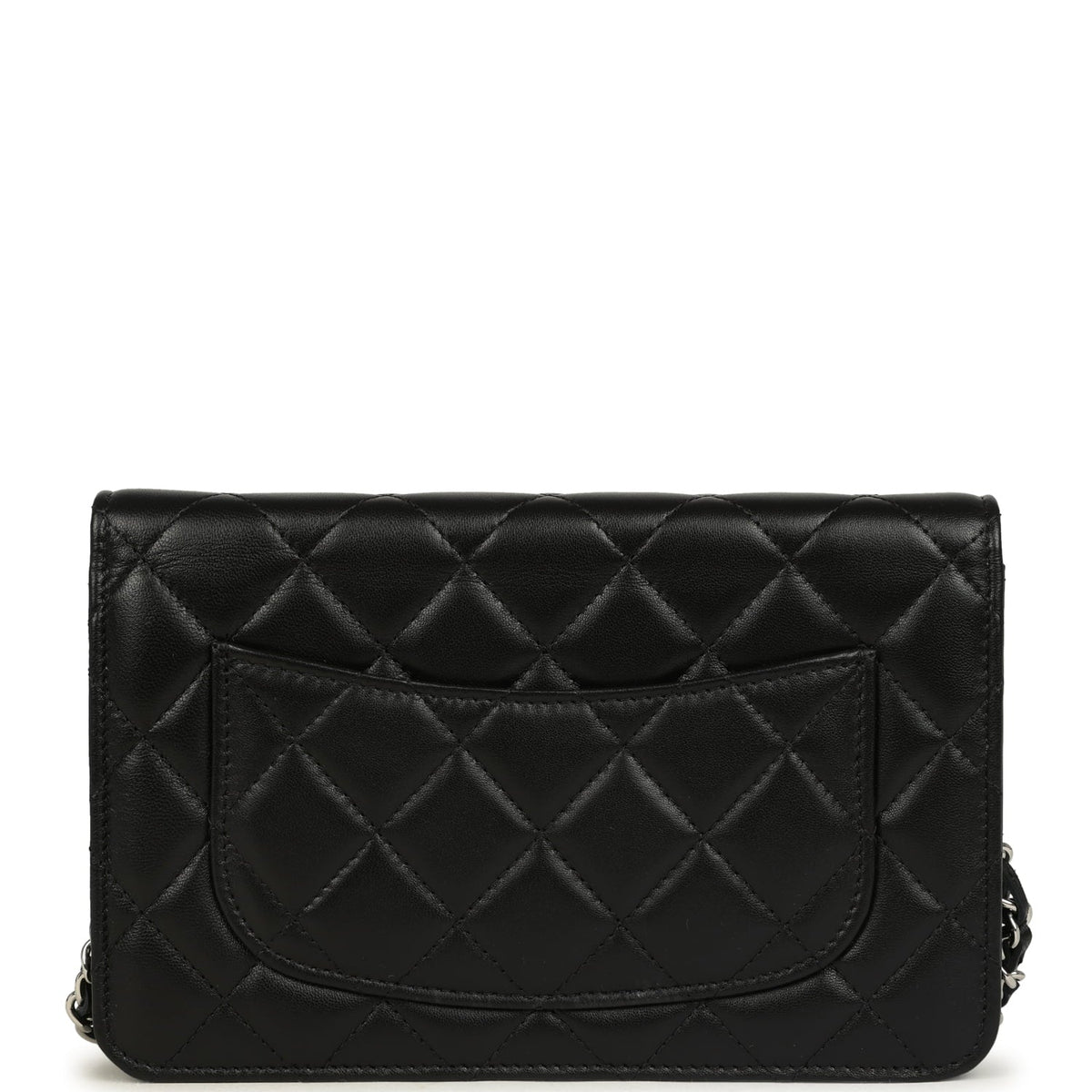 Chanel Wallet On Chain WOC Black Lamsbkin Silver Hardware