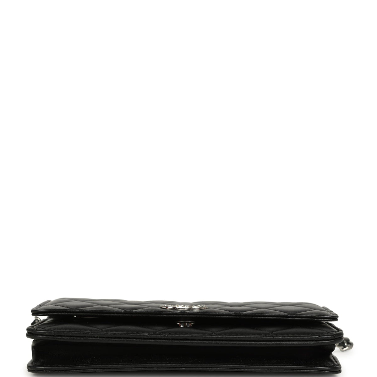 Chanel Wallet On Chain WOC Black Lamsbkin Silver Hardware