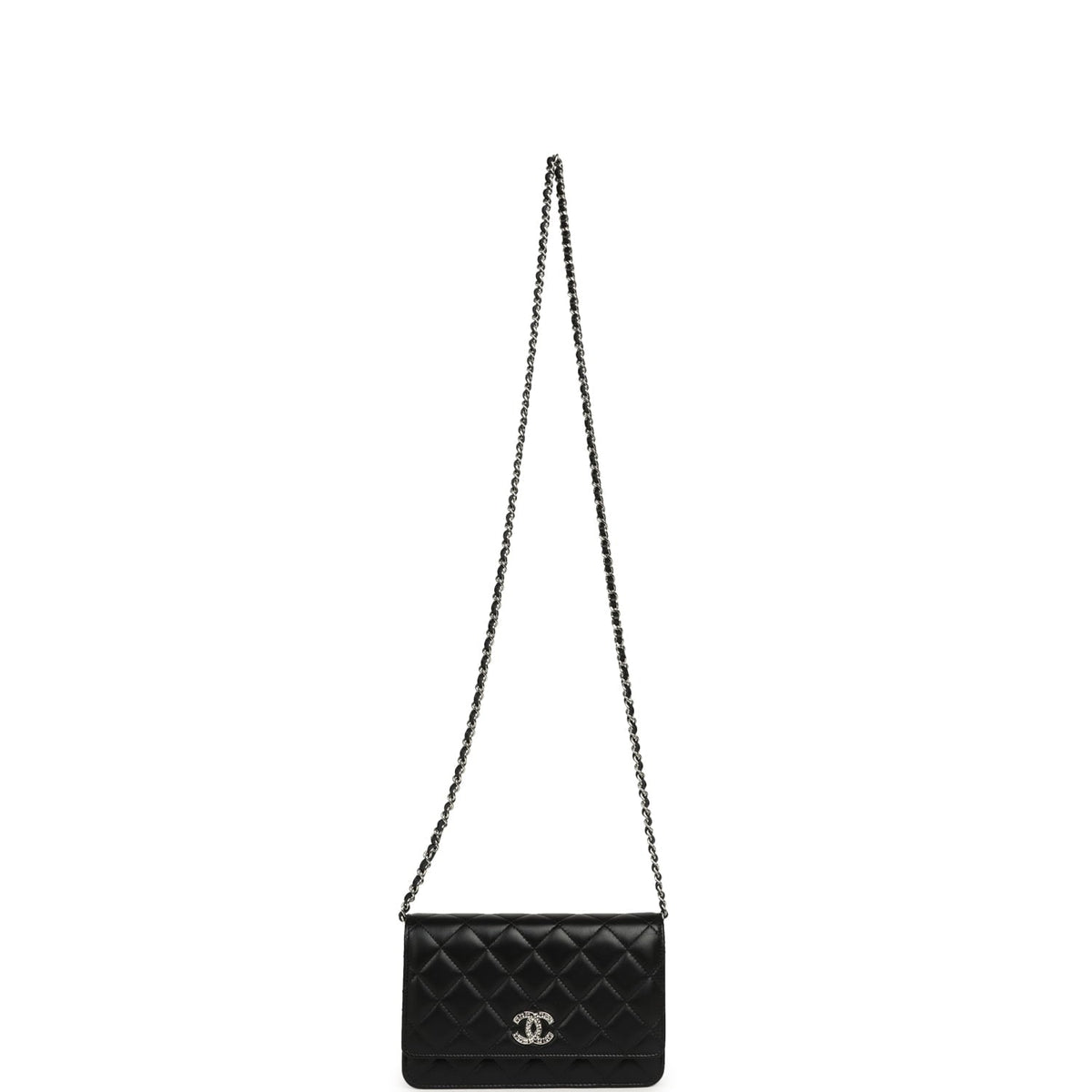 Chanel Wallet On Chain WOC Black Lamsbkin Silver Hardware