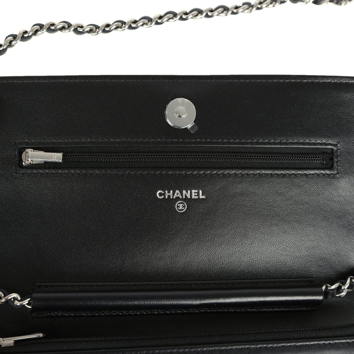 Chanel Wallet On Chain WOC Black Lamsbkin Silver Hardware