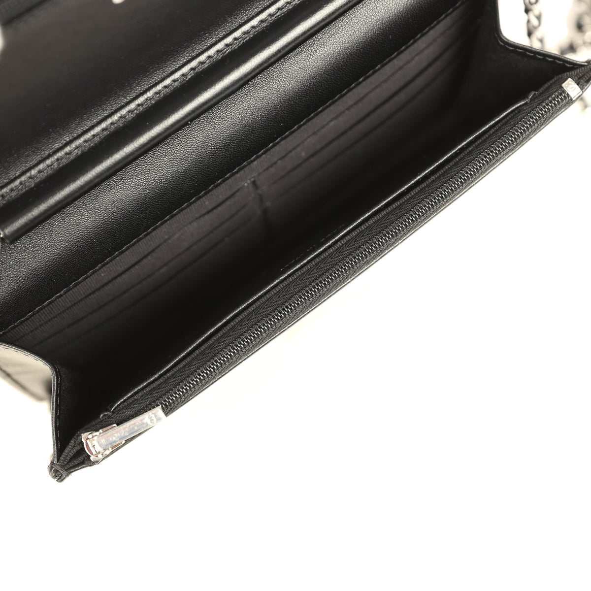 Chanel Wallet On Chain WOC Black Lamsbkin Silver Hardware