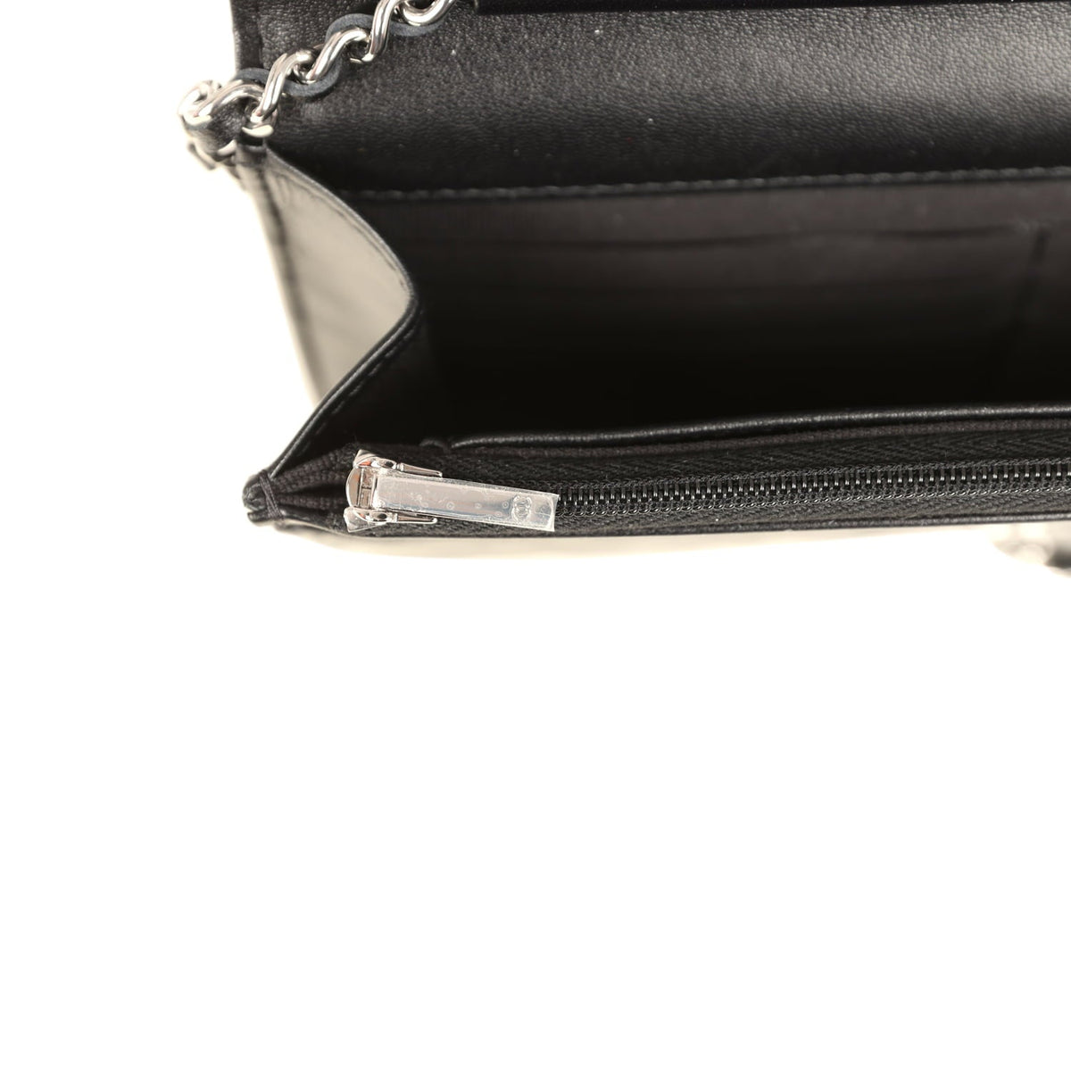 Chanel Wallet On Chain WOC Black Lamsbkin Silver Hardware