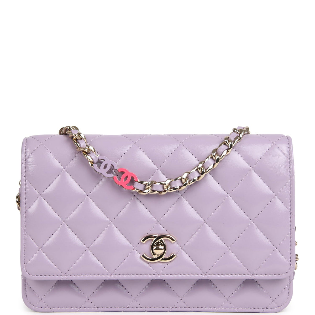 Chanel Wallet On Chain WOC Light Purple Shiny Lambskin Light Gold Hardware