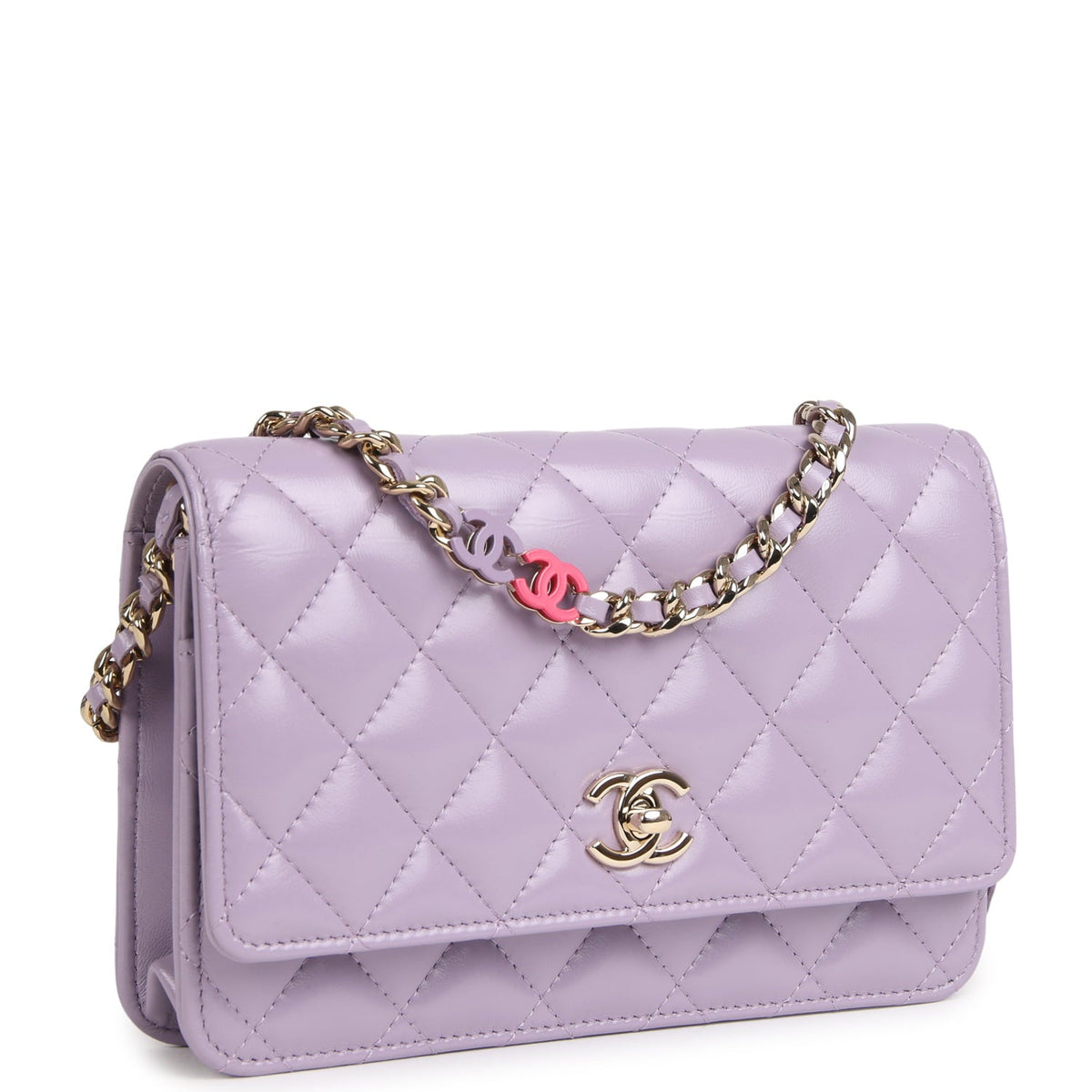 Chanel Wallet On Chain WOC Light Purple Shiny Lambskin Light Gold Hardware