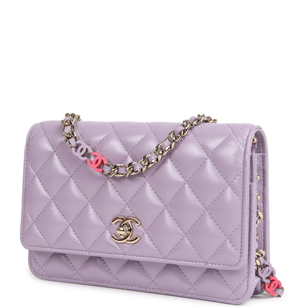 Chanel Wallet On Chain WOC Light Purple Shiny Lambskin Light Gold Hardware
