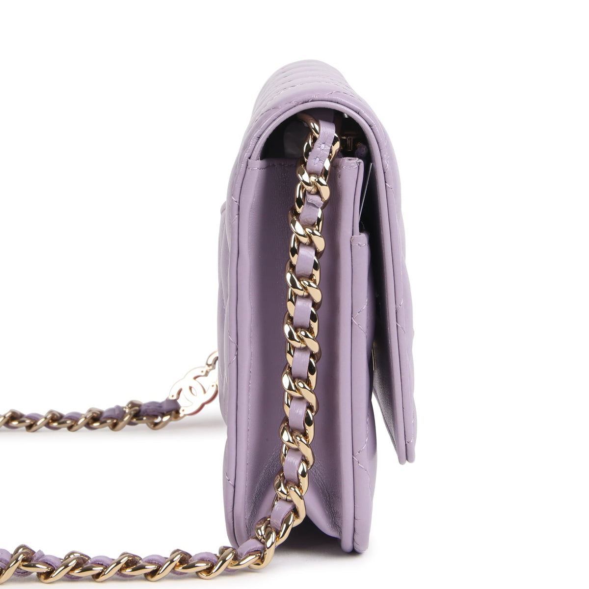 Chanel Wallet On Chain WOC Light Purple Shiny Lambskin Light Gold Hardware