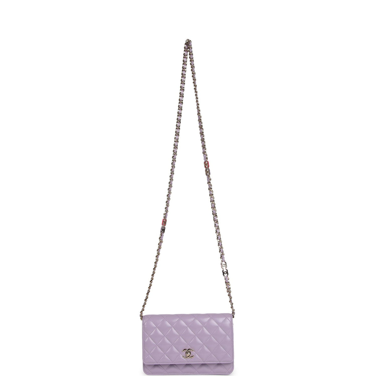 Chanel Wallet On Chain WOC Light Purple Shiny Lambskin Light Gold Hardware