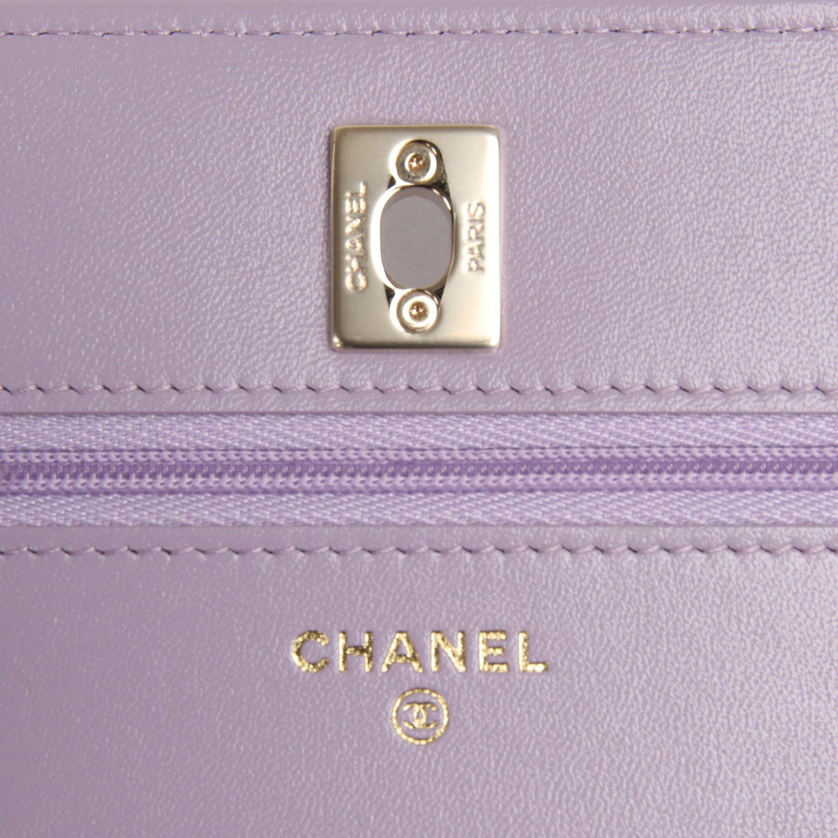 Chanel Wallet On Chain WOC Light Purple Shiny Lambskin Light Gold Hardware