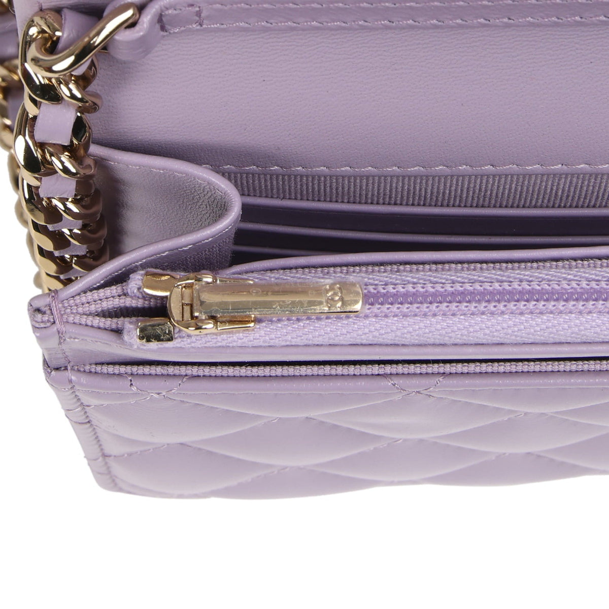 Chanel Wallet On Chain WOC Light Purple Shiny Lambskin Light Gold Hardware