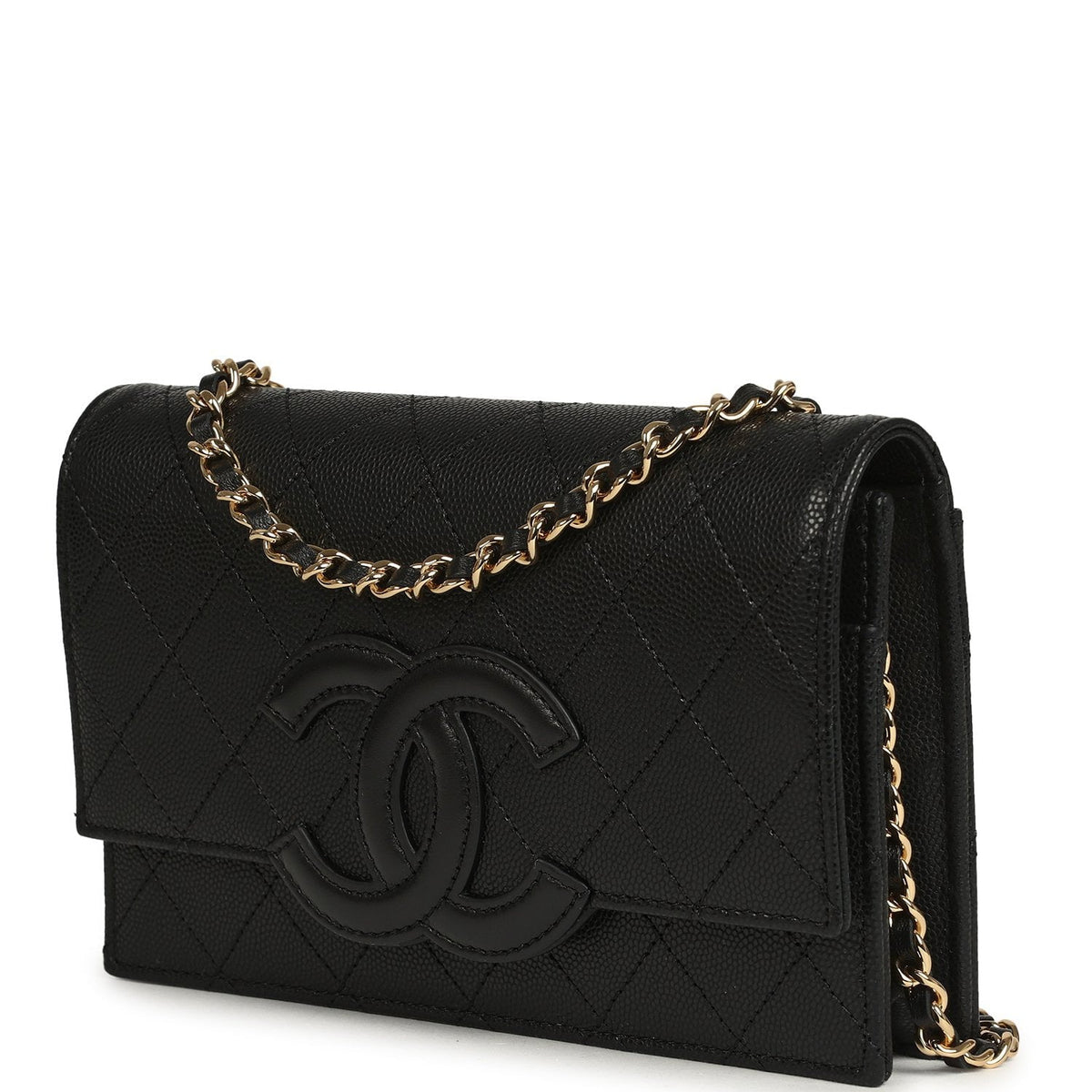 Chanel "Neo Filigree" Wallet on Chain WOC Black Grained Calfskin Gold Hardware