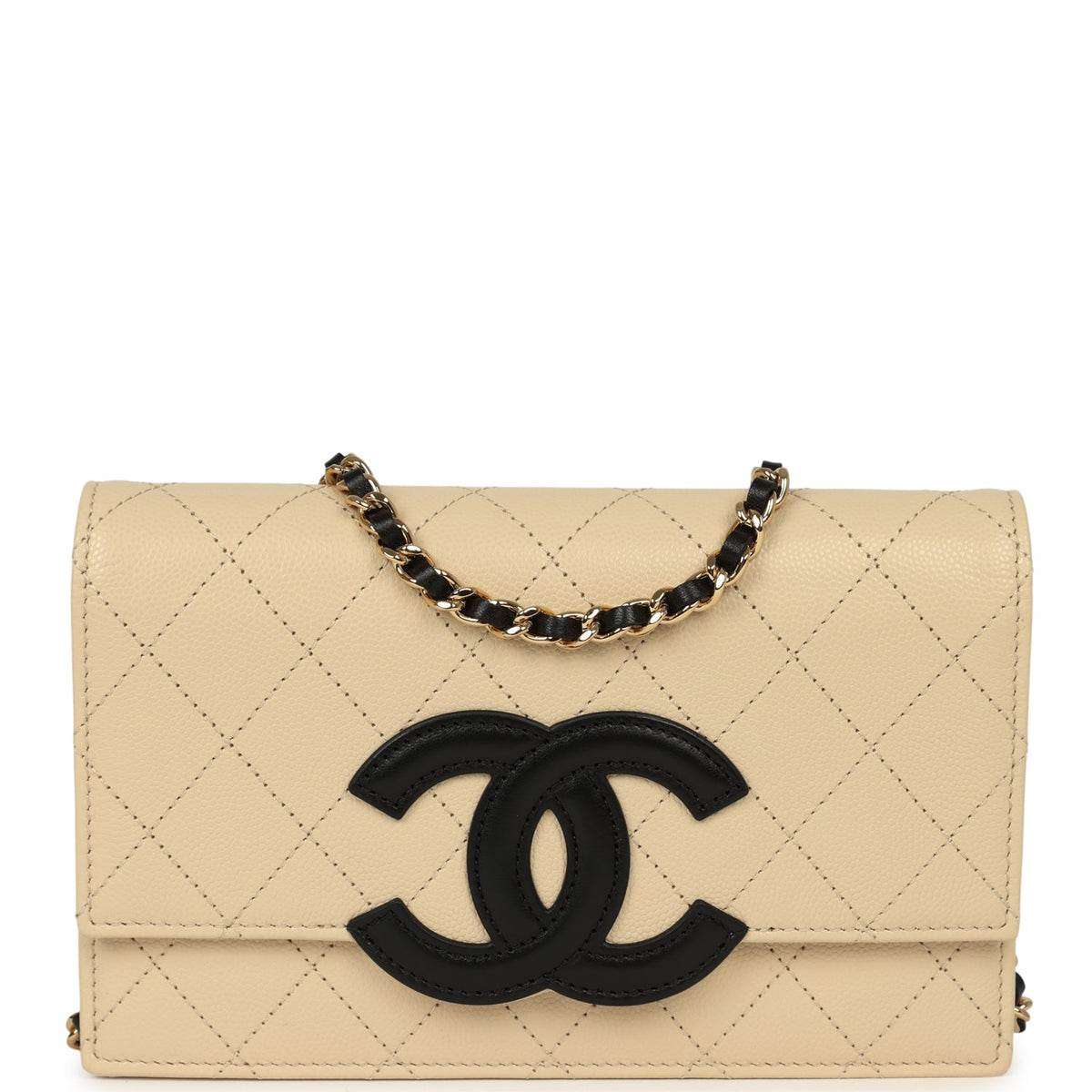 Chanel "Neo Filigree" Wallet on Chain WOC Beige, Black Grained Calfskin Gold Hardware