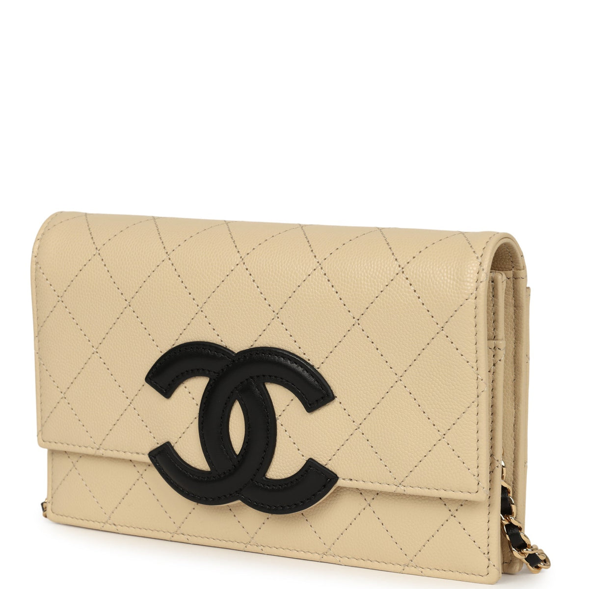 Chanel "Neo Filigree" Wallet on Chain WOC Beige, Black Grained Calfskin Gold Hardware