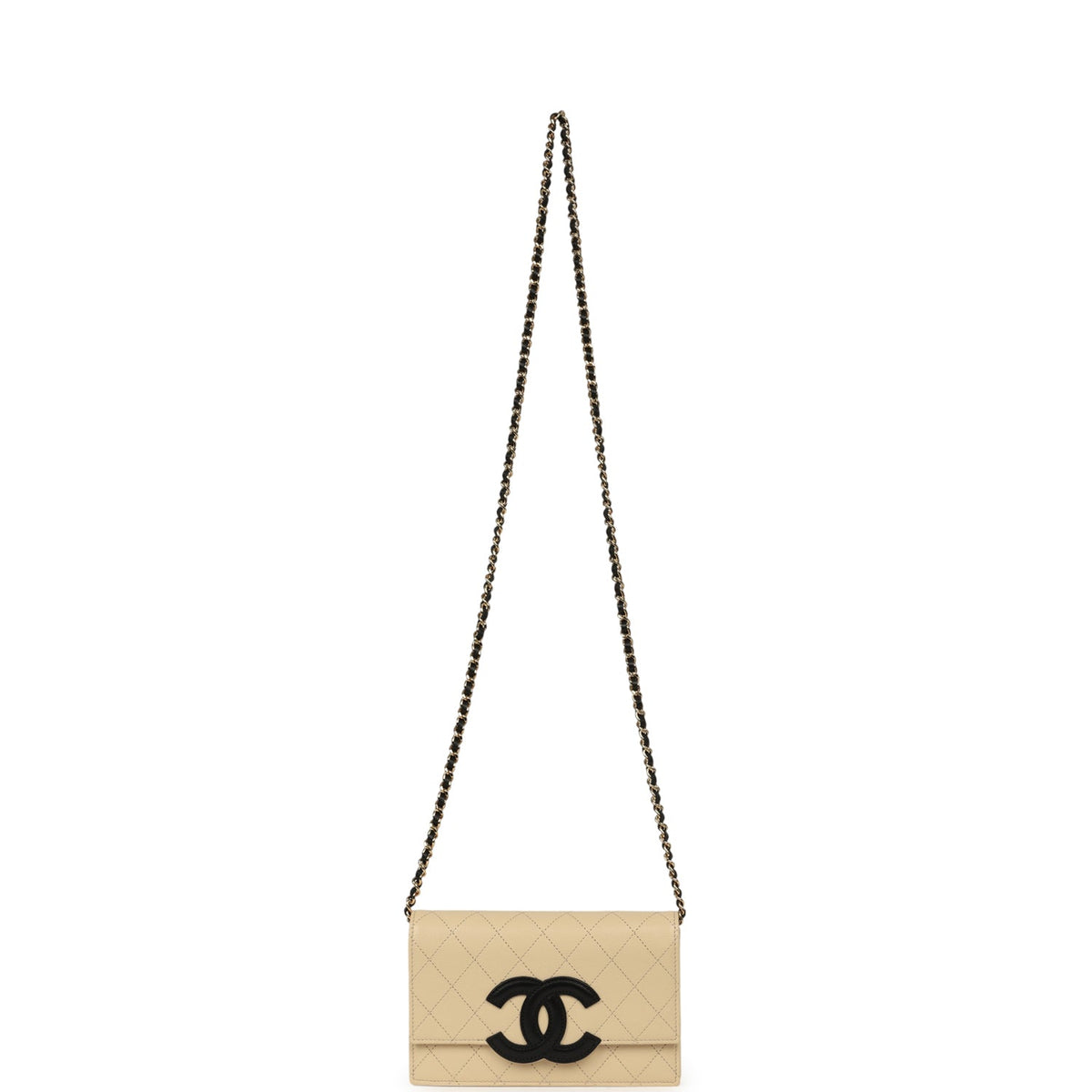 Chanel "Neo Filigree" Wallet on Chain WOC Beige, Black Grained Calfskin Gold Hardware