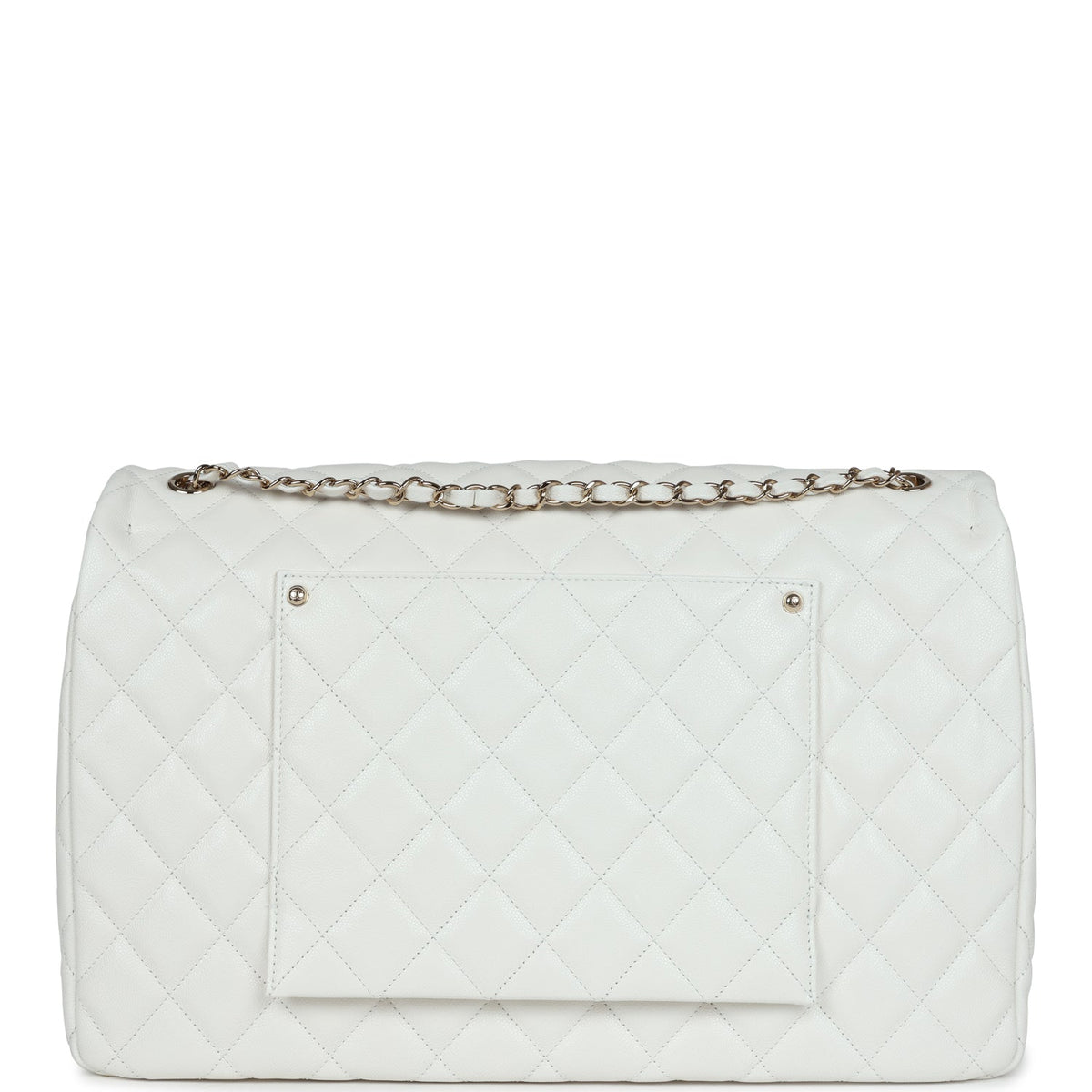 Chanel XXL Classic Single Flap Bag White Shiny Caviar Light Gold Hardware