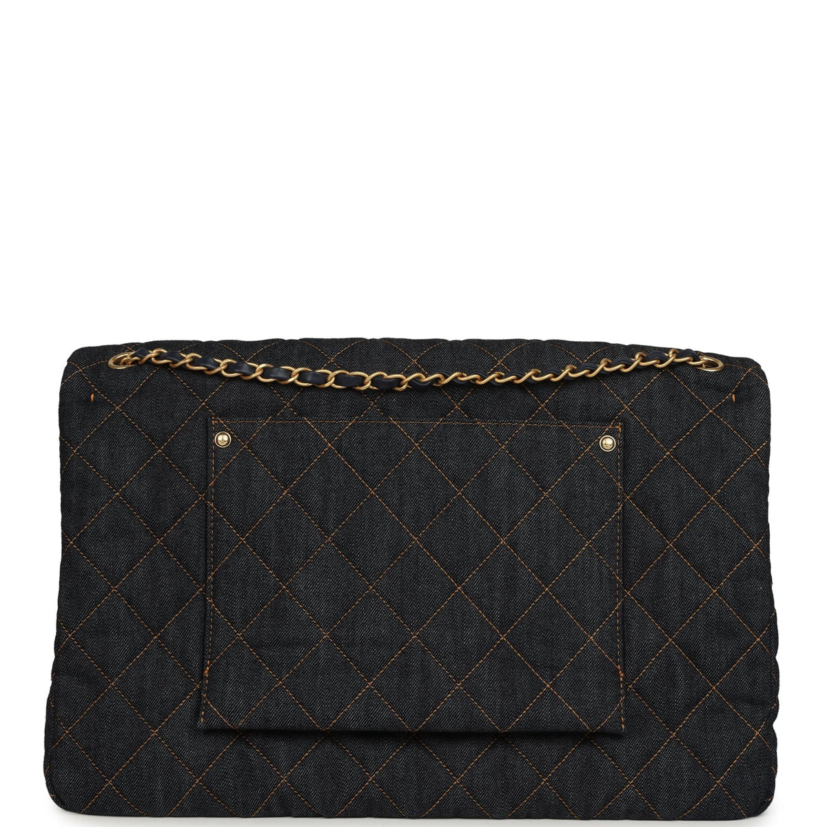 Chanel XXL Classic Single Travel Flap Bag Dark Blue Denim Brushed Gold Hardware