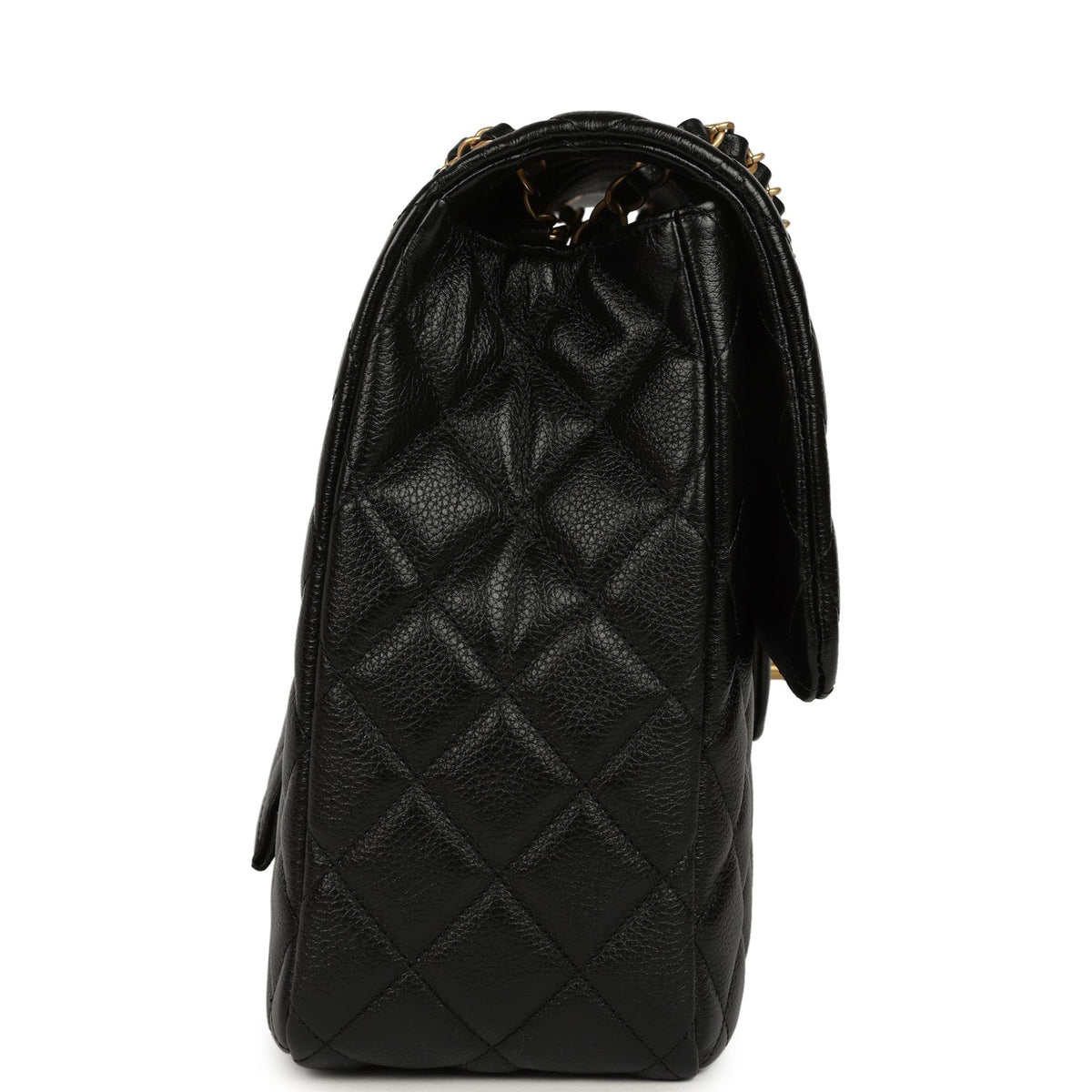 Chanel XXL Classic Single Travel Flap Bag Black Shiny Aged Calfskin Brushed Gold Hardware