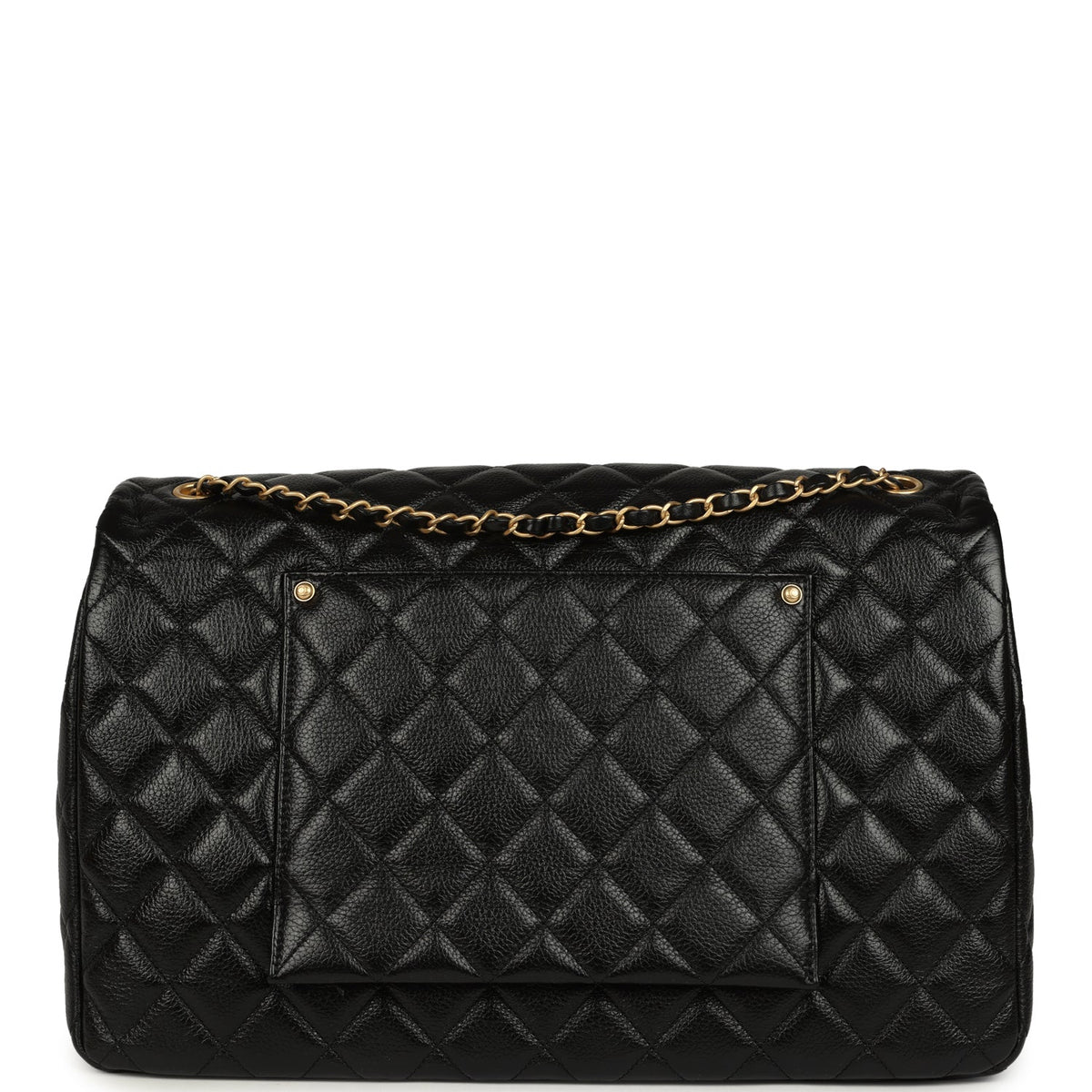 Chanel XXL Classic Single Travel Flap Bag Black Shiny Aged Calfskin Brushed Gold Hardware