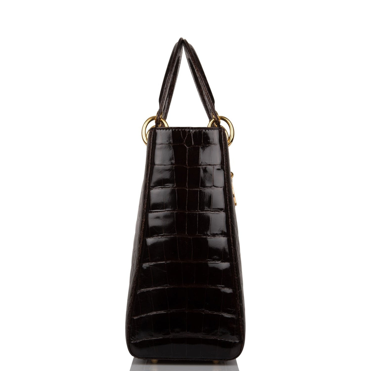 Pre-owned Christian Dior Dark Brown Large Lady Dior Alligator Tote Gold Hardware
