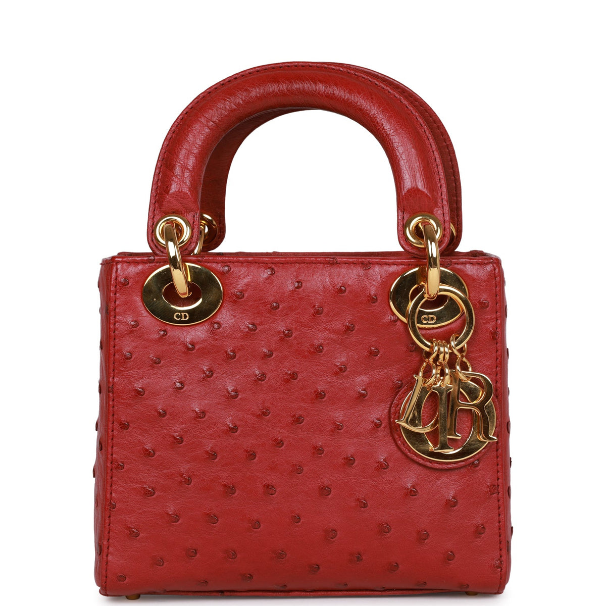 Pre-owned Christian Dior Mini Lady Bag Burgundy Ostrich Gold Hardware