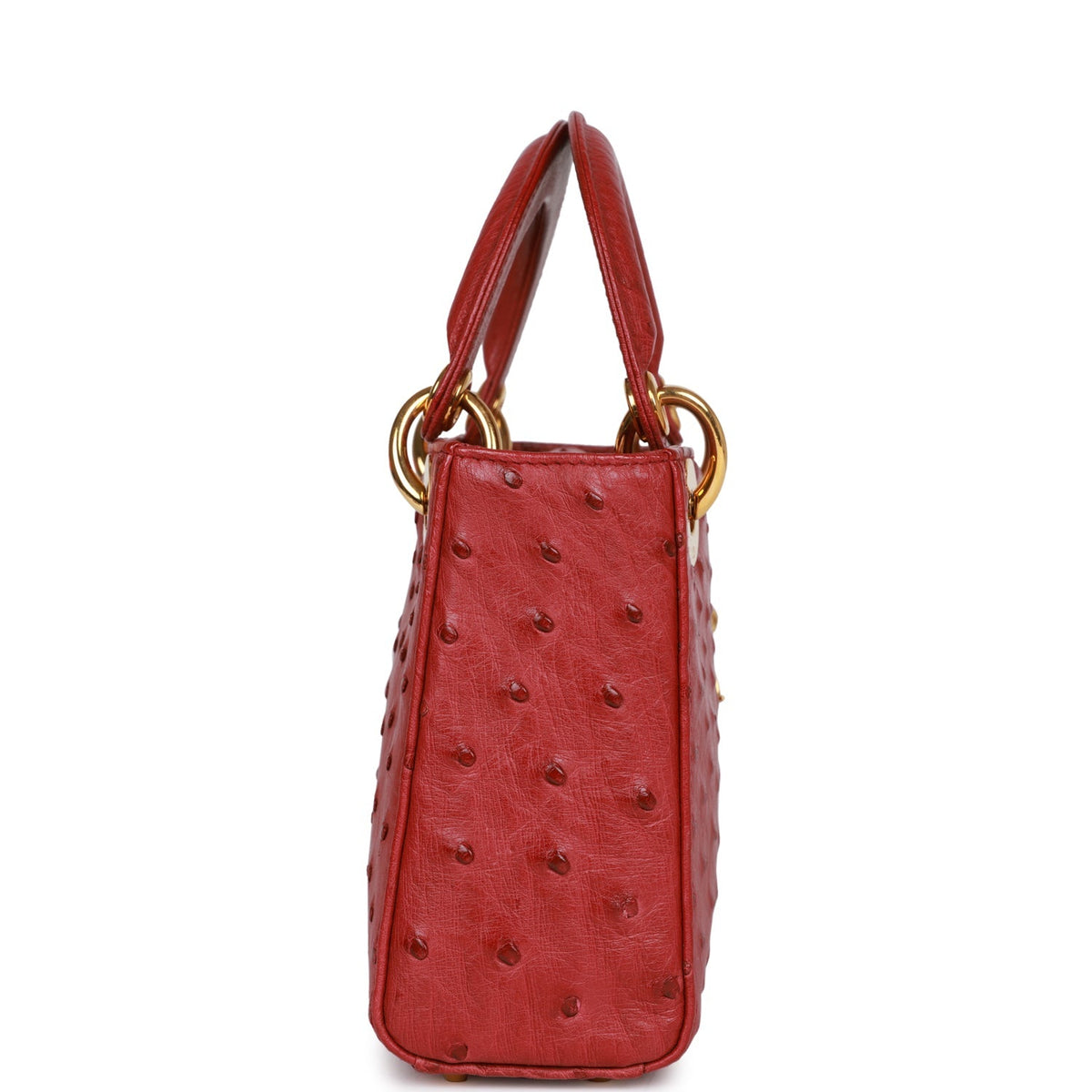 Pre-owned Christian Dior Mini Lady Bag Burgundy Ostrich Gold Hardware