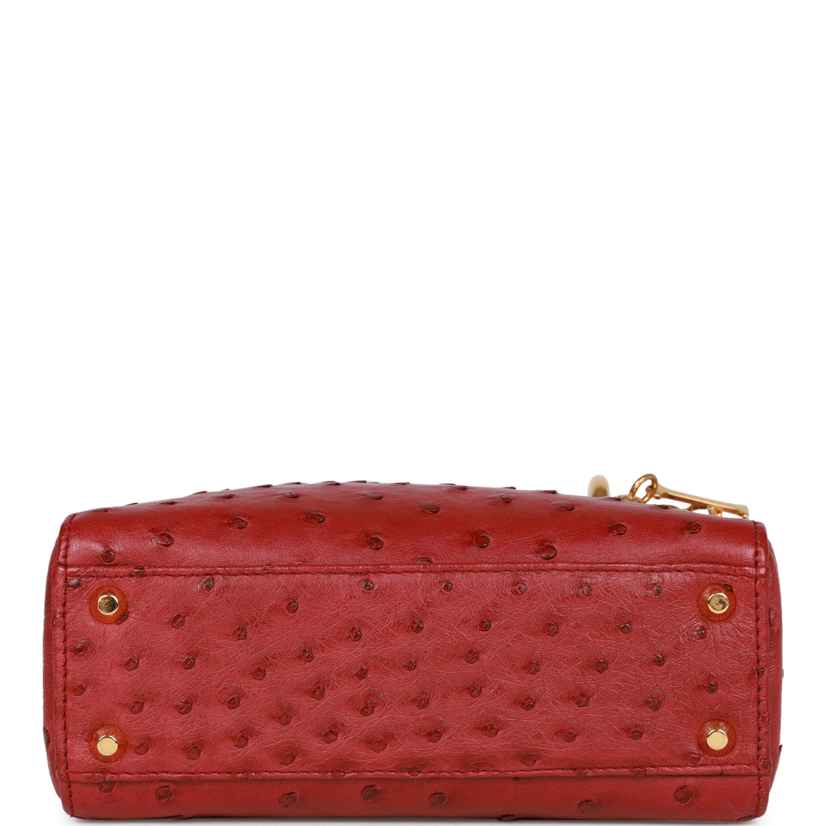 Pre-owned Christian Dior Mini Lady Bag Burgundy Ostrich Gold Hardware