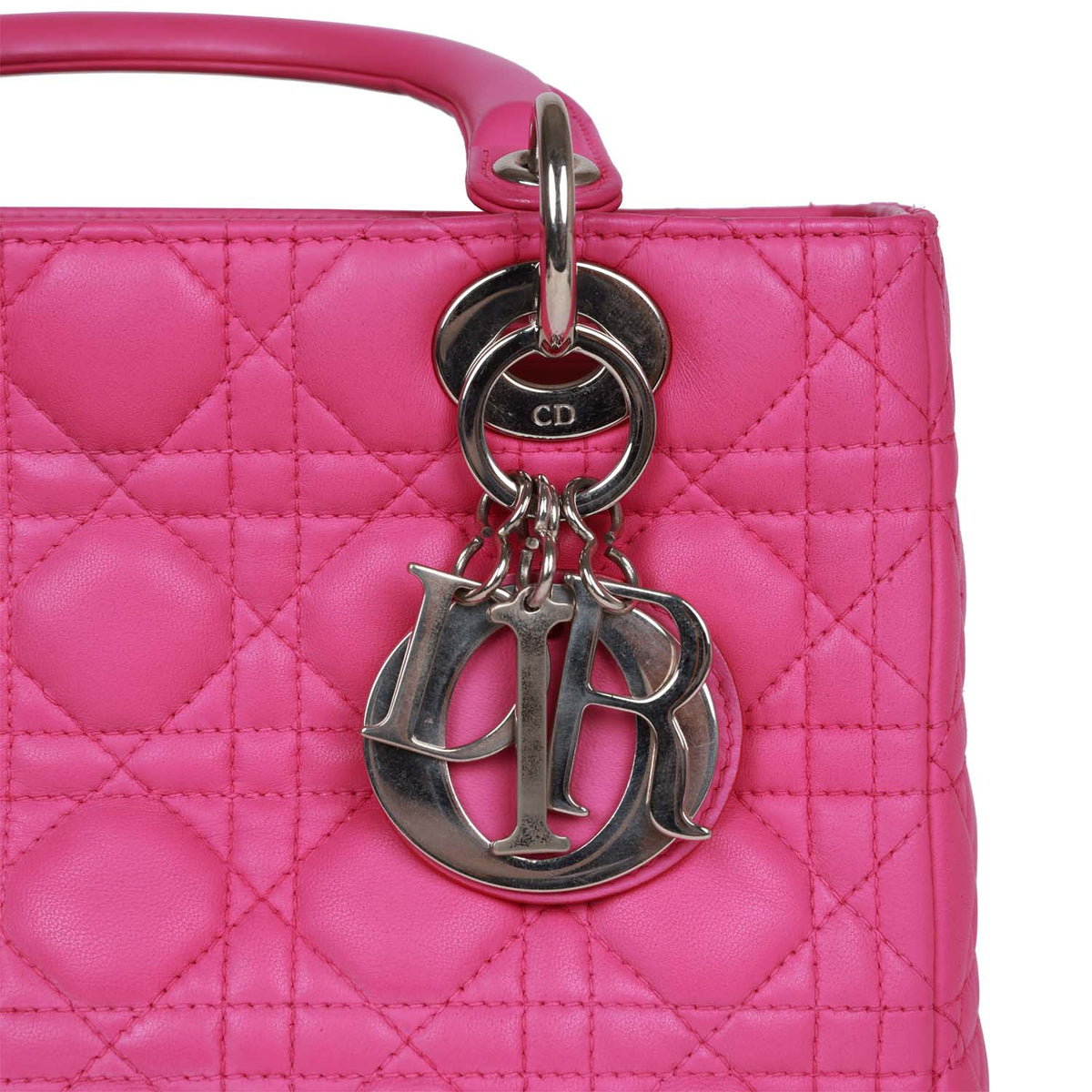 Pre-owned Christian Dior Medium Lady Dior Tote Fuchsia Lambskin Silver Hardware