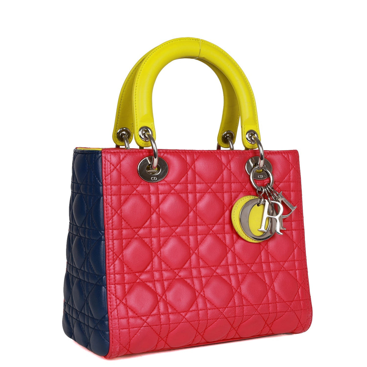 Pre-owned Christian Dior Medium Lady Dior Tricolor Cannage Lambskin Silver Hardware