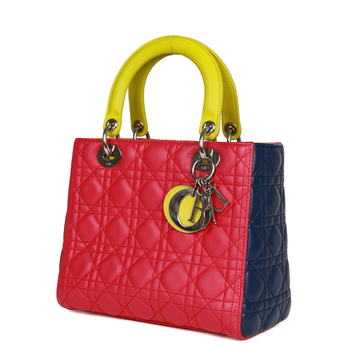 Pre-owned Christian Dior Medium Lady Dior Tricolor Cannage Lambskin Silver Hardware