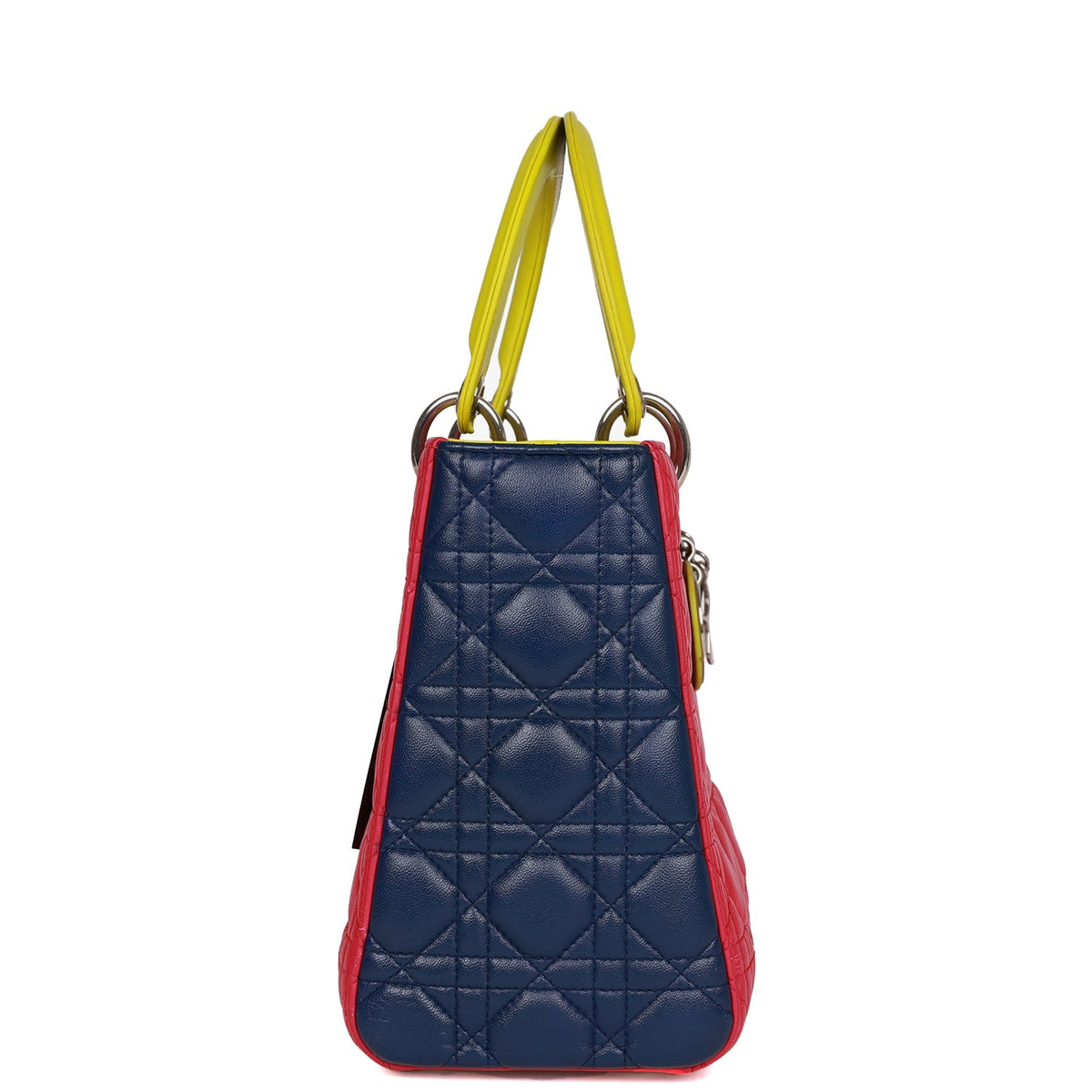 Pre-owned Christian Dior Medium Lady Dior Tricolor Cannage Lambskin Silver Hardware