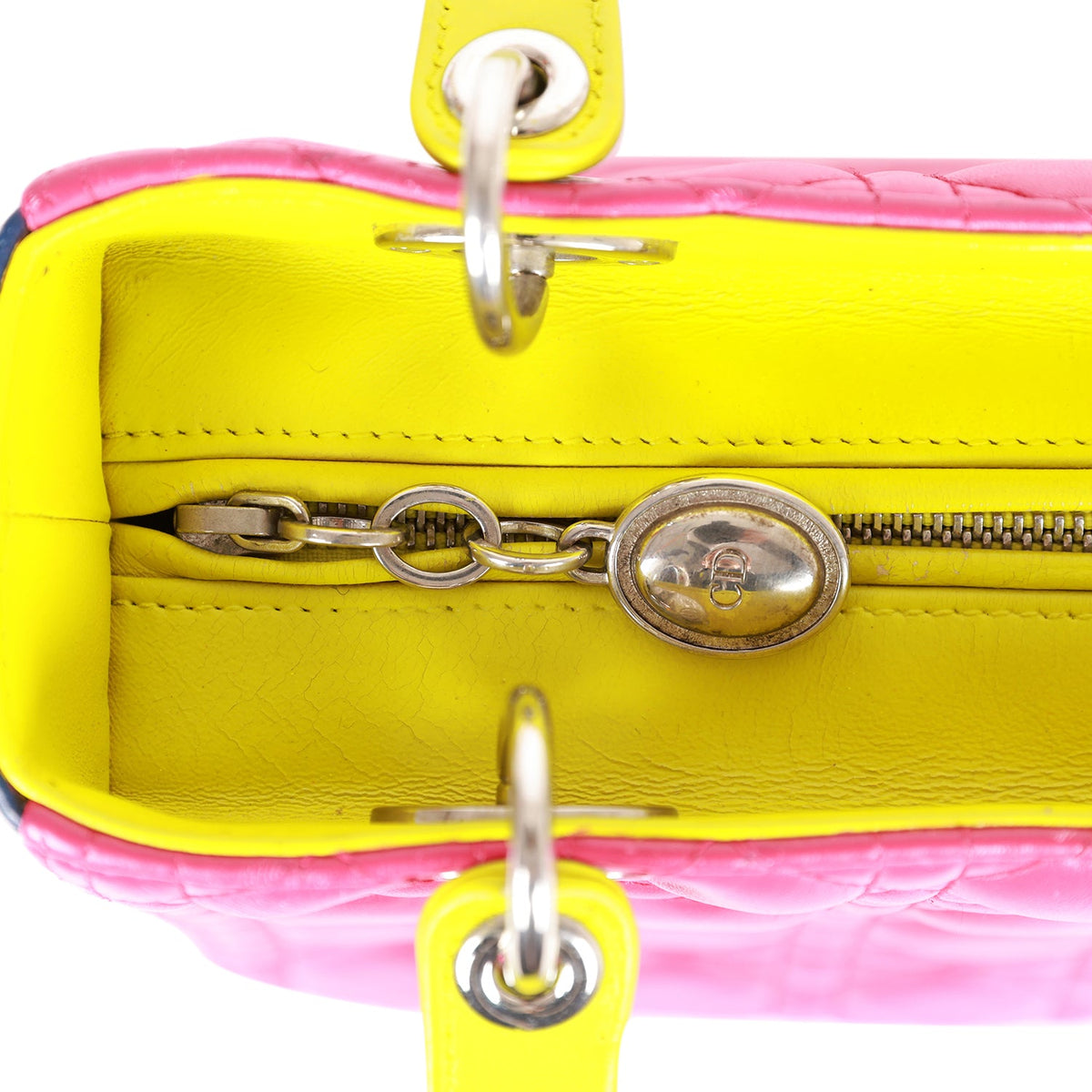 Pre-owned Christian Dior Medium Lady Dior Tricolor Cannage Lambskin Silver Hardware