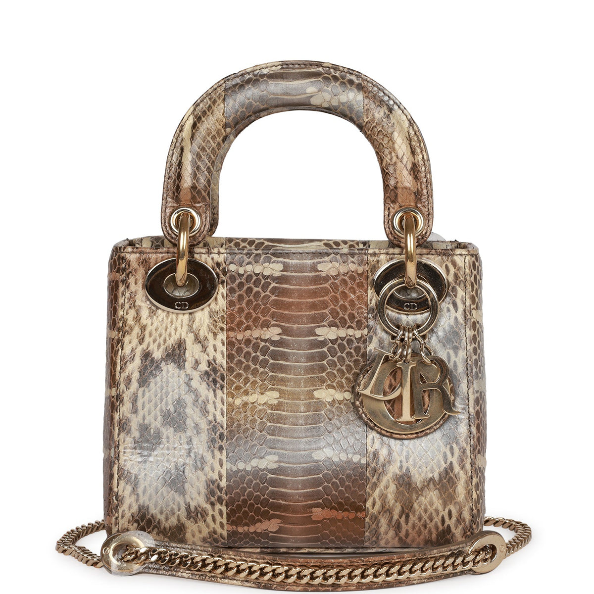 Pre-owned Christian Dior Mini Lady Dior Tote Python Gold Hardware
