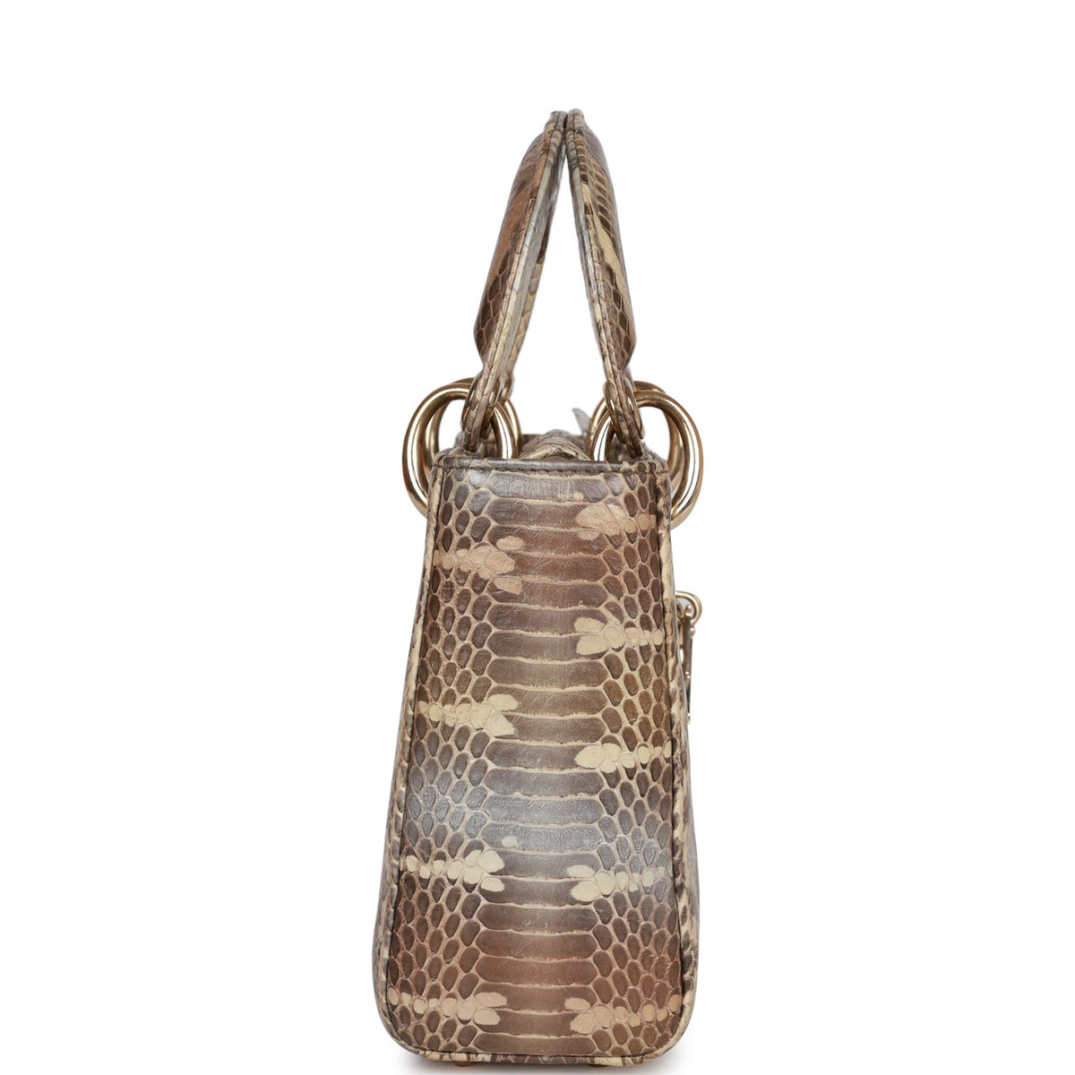Pre-owned Christian Dior Mini Lady Dior Tote Python Gold Hardware
