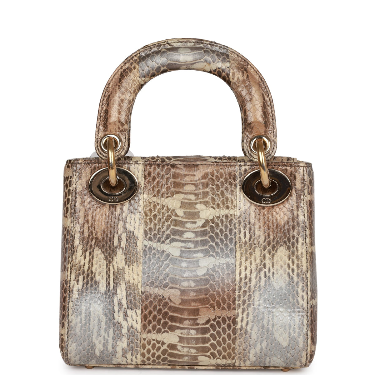 Pre-owned Christian Dior Mini Lady Dior Tote Python Gold Hardware