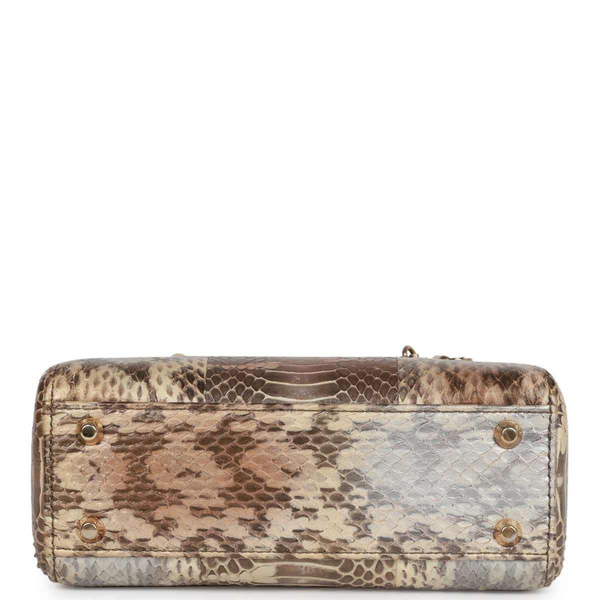 Pre-owned Christian Dior Mini Lady Dior Tote Python Gold Hardware