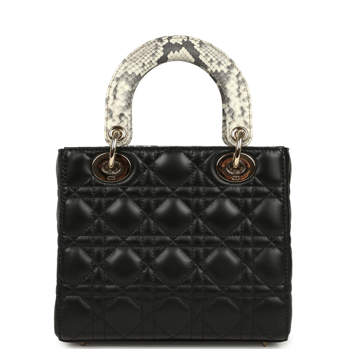 Christian Dior Small Lady Dior Bag Black Cannage Lambskin and Multicolor Python Light Gold Hardware
