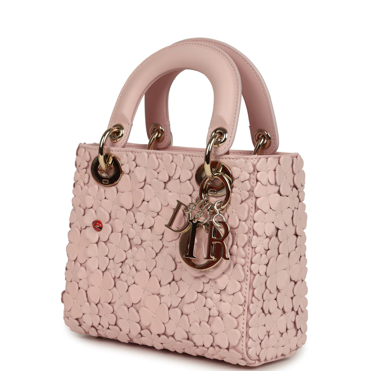 Christian Dior Mini Lady Dior Bag "Clover" Rose Soupir Lambskin Light Gold Hardware