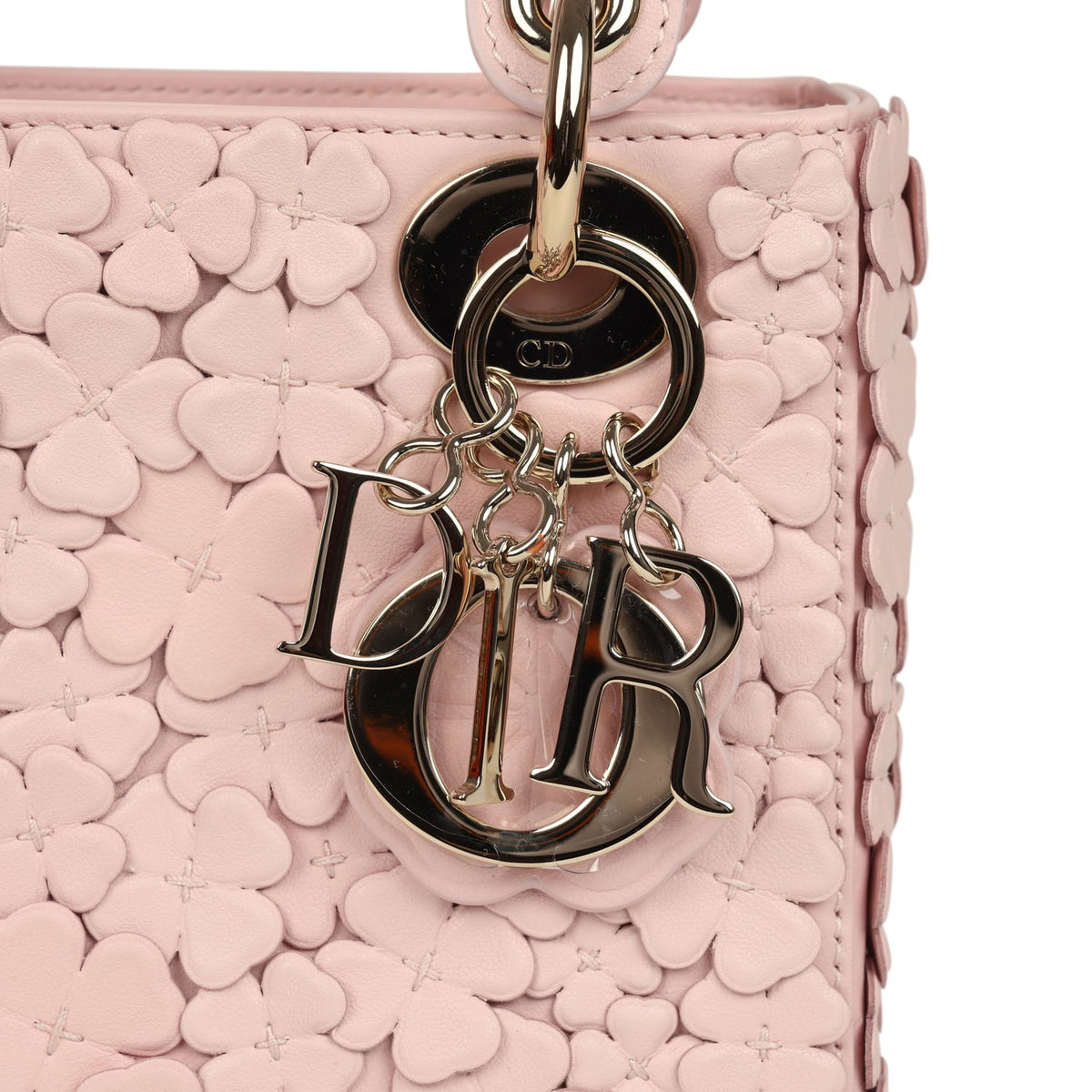 Christian Dior Mini Lady Dior Bag "Clover" Rose Soupir Lambskin Light Gold Hardware