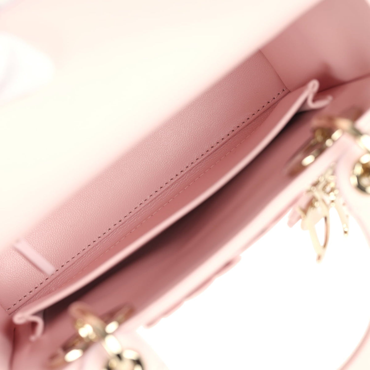 Christian Dior Mini Lady Dior Bag "Clover" Rose Soupir Lambskin Light Gold Hardware