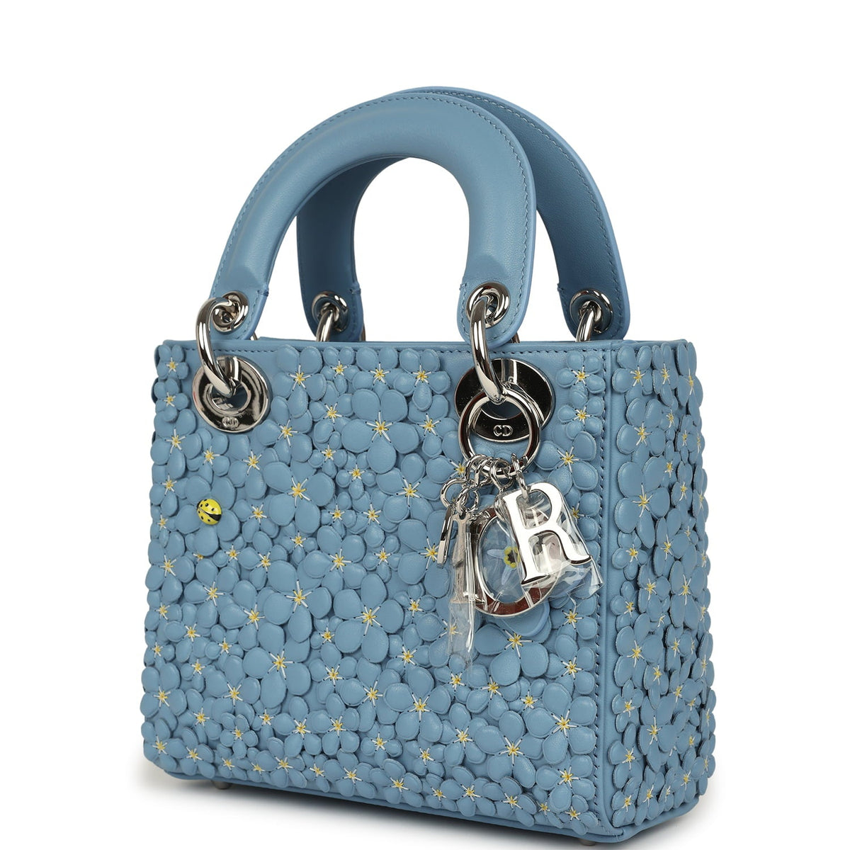 Christian Dior Mini Lady Dior Bag "Myosotis" Bleu Myosotis Lambskin Silver Hardware
