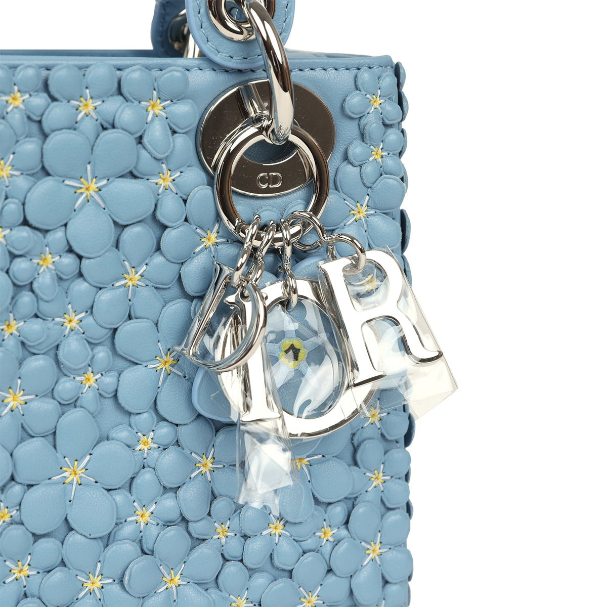 Christian Dior Mini Lady Dior Bag "Myosotis" Bleu Myosotis Lambskin Silver Hardware