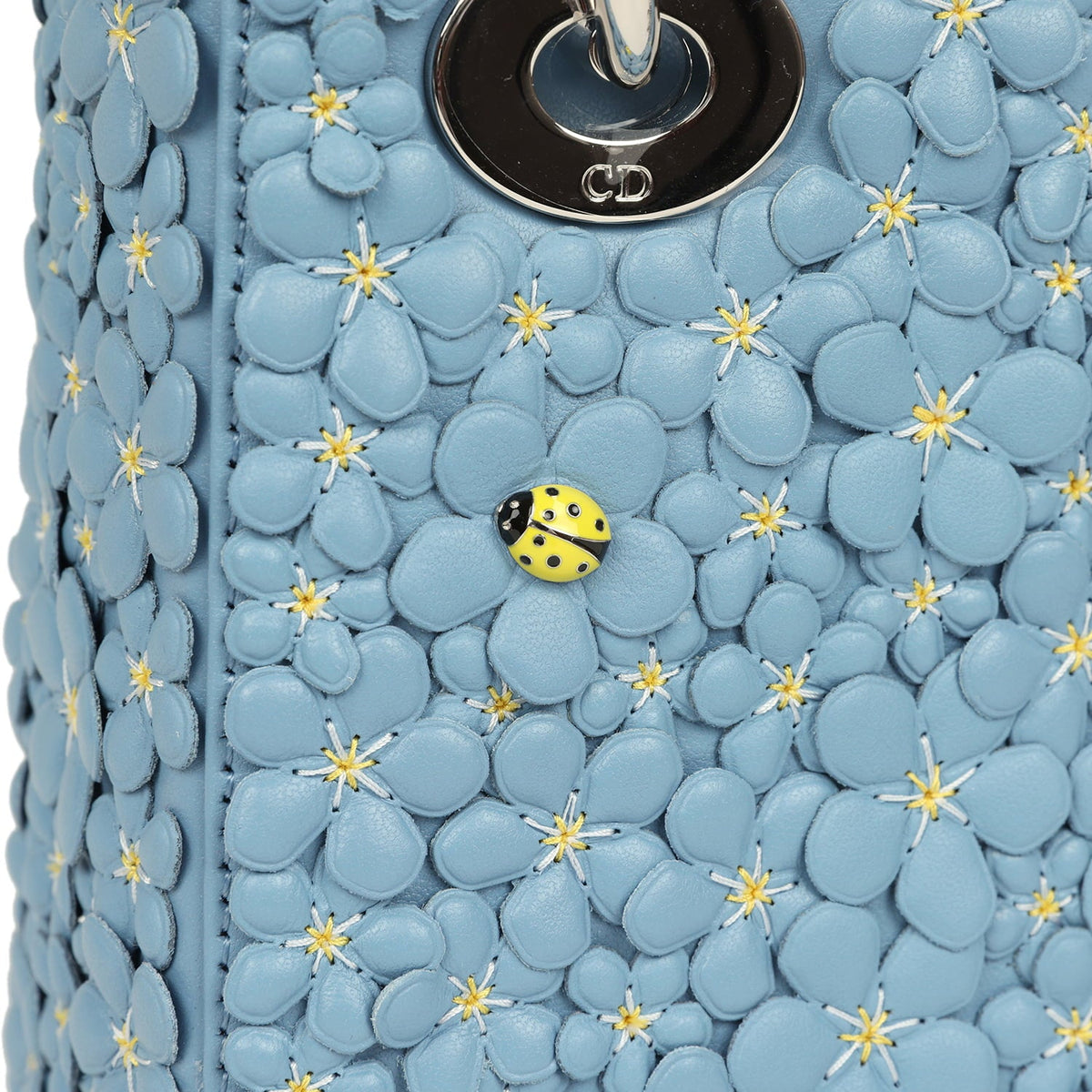 Christian Dior Mini Lady Dior Bag "Myosotis" Bleu Myosotis Lambskin Silver Hardware