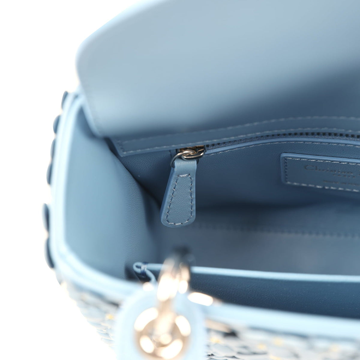 Christian Dior Mini Lady Dior Bag "Myosotis" Bleu Myosotis Lambskin Silver Hardware