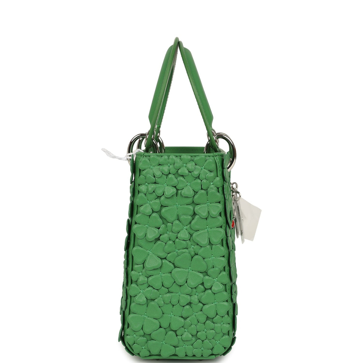 Christian Dior Small Lady Dior Bag "Clover" Shamrock Lucky Green Lambskin Silver Hardware