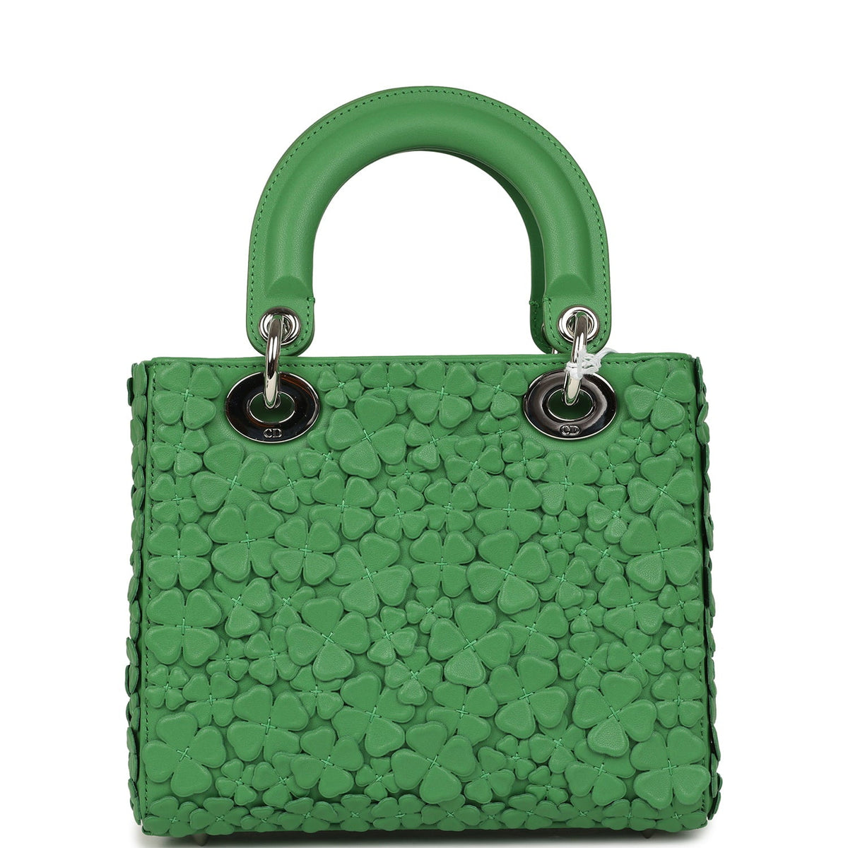 Christian Dior Small Lady Dior Bag "Clover" Shamrock Lucky Green Lambskin Silver Hardware