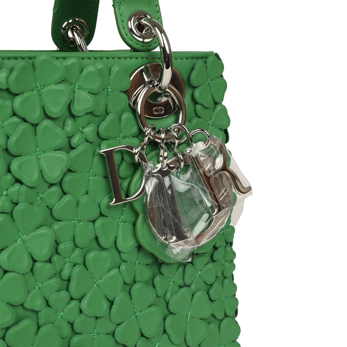 Christian Dior Small Lady Dior Bag "Clover" Shamrock Lucky Green Lambskin Silver Hardware