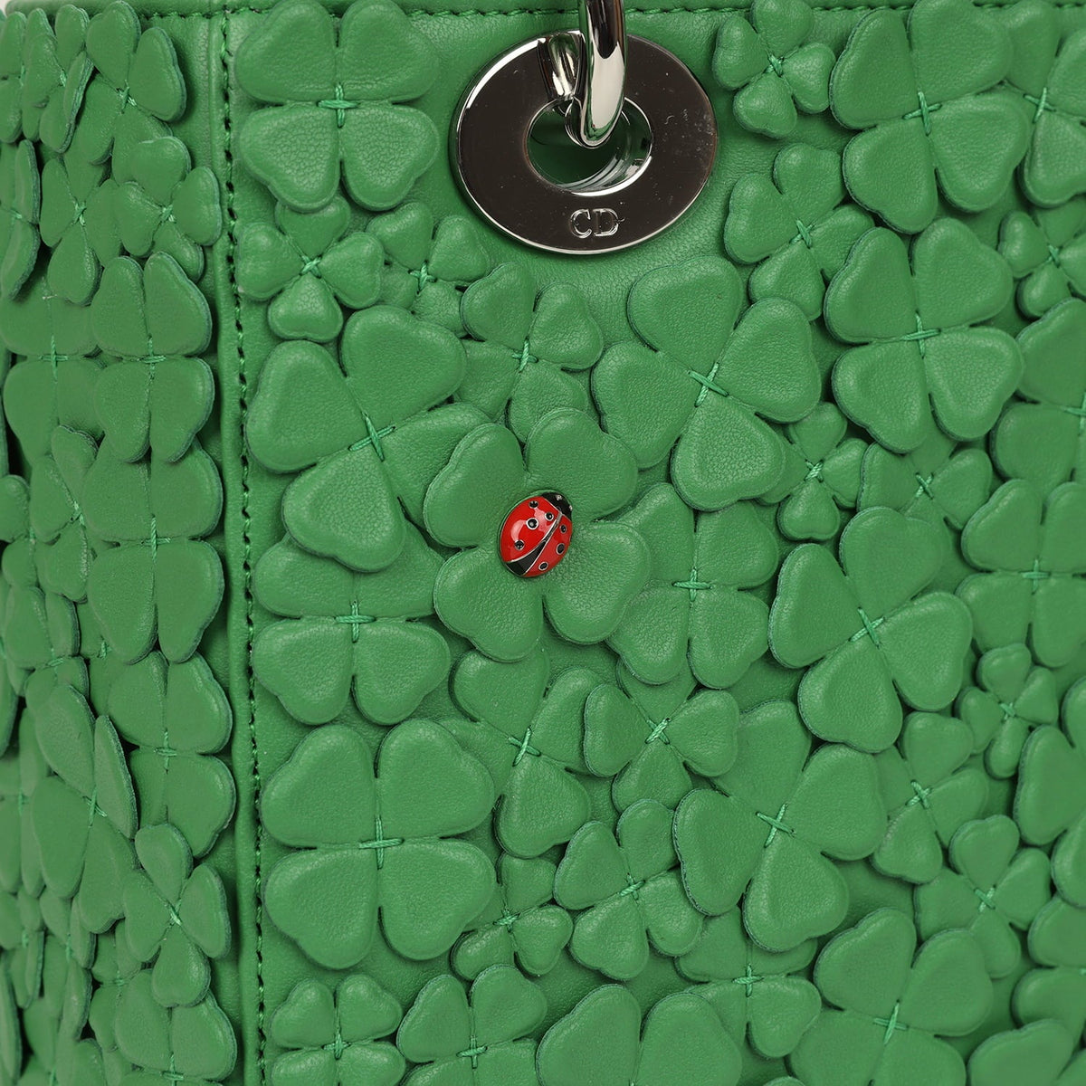Christian Dior Small Lady Dior Bag "Clover" Shamrock Lucky Green Lambskin Silver Hardware