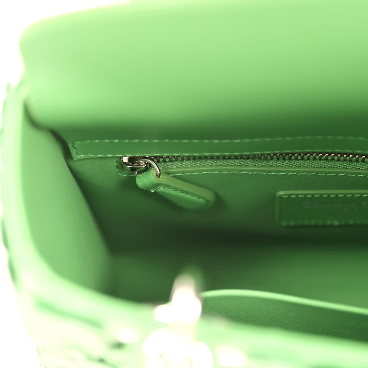 Christian Dior Small Lady Dior Bag "Clover" Shamrock Lucky Green Lambskin Silver Hardware