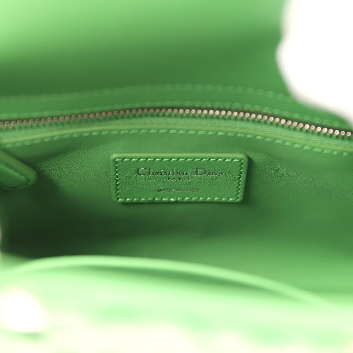 Christian Dior Small Lady Dior Bag "Clover" Shamrock Lucky Green Lambskin Silver Hardware