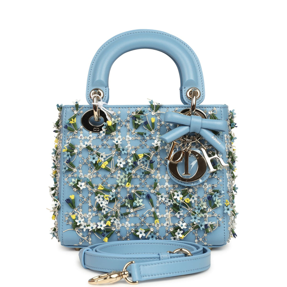 Christian Dior Mini Lady Dior Bag "3D Garden" Blue Multi Embellished Lambskin Light Gold Hardware